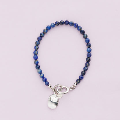 Bracelet plaqué rhodium - Lapis lazuli - Scarabée - LENA