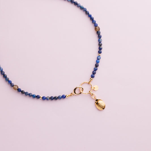 Collier or - Lapis lazuli - Scarabée - LILOU